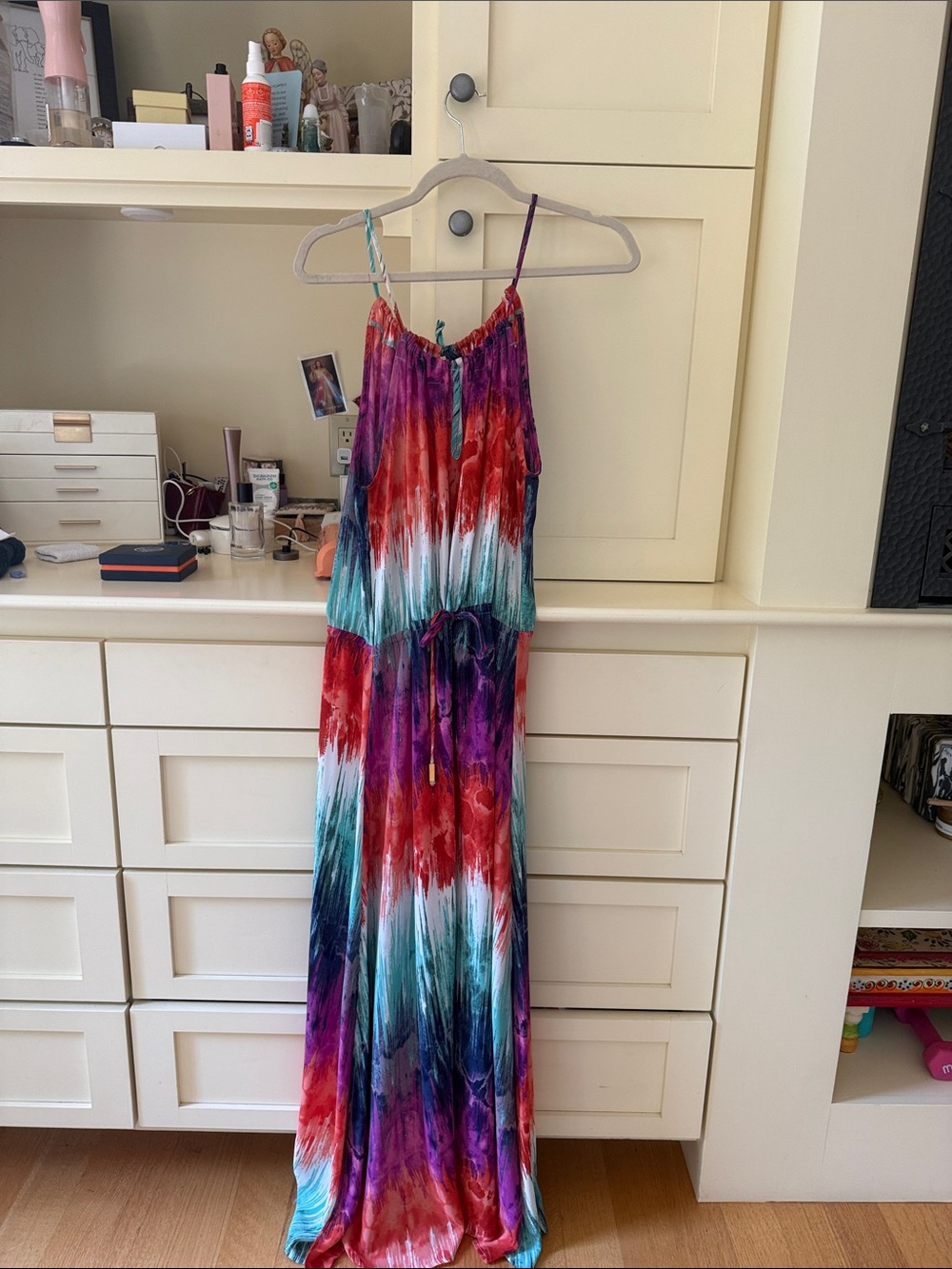 Veronica M Multicolor Tie-Dye Maxi Dress - Red, Purple, Teal, White
